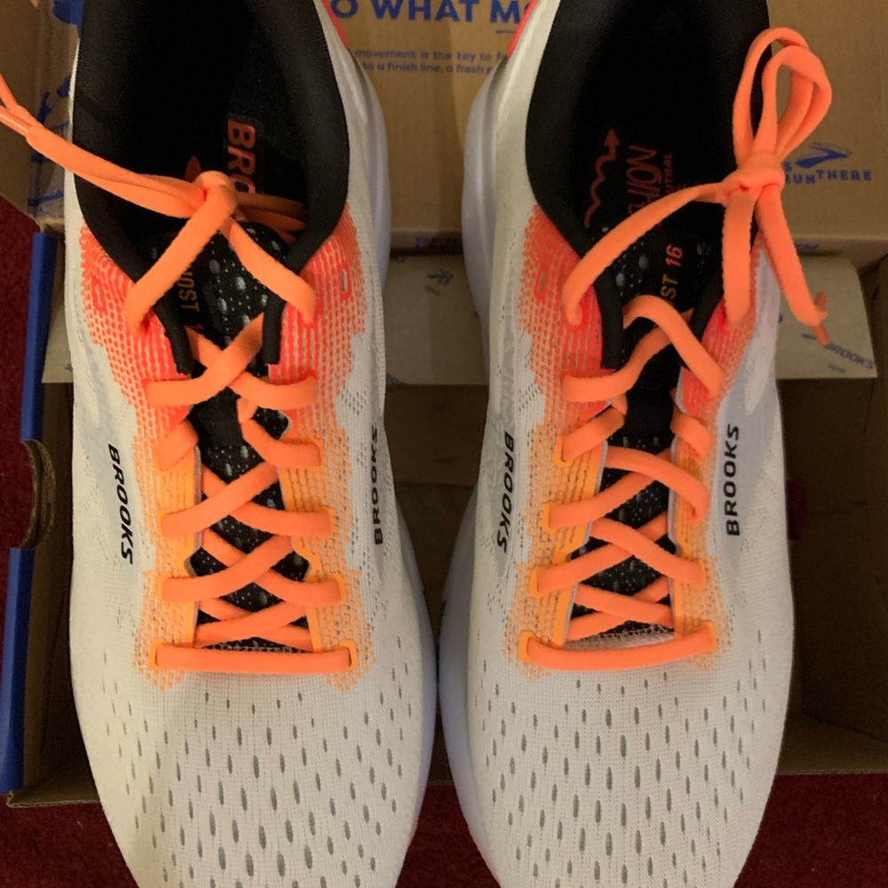 Brooks Men's Athletic Shoes in White and Neon Orange